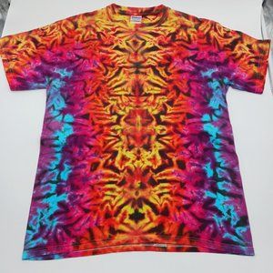 Vintage Gildan Blank Tie Dye Orange Blue Shirt Tee VTG Psychedelic Size Medium